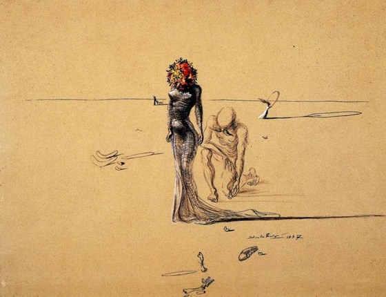 Salvador Dalí ~ Female Figure with Head of Flowers