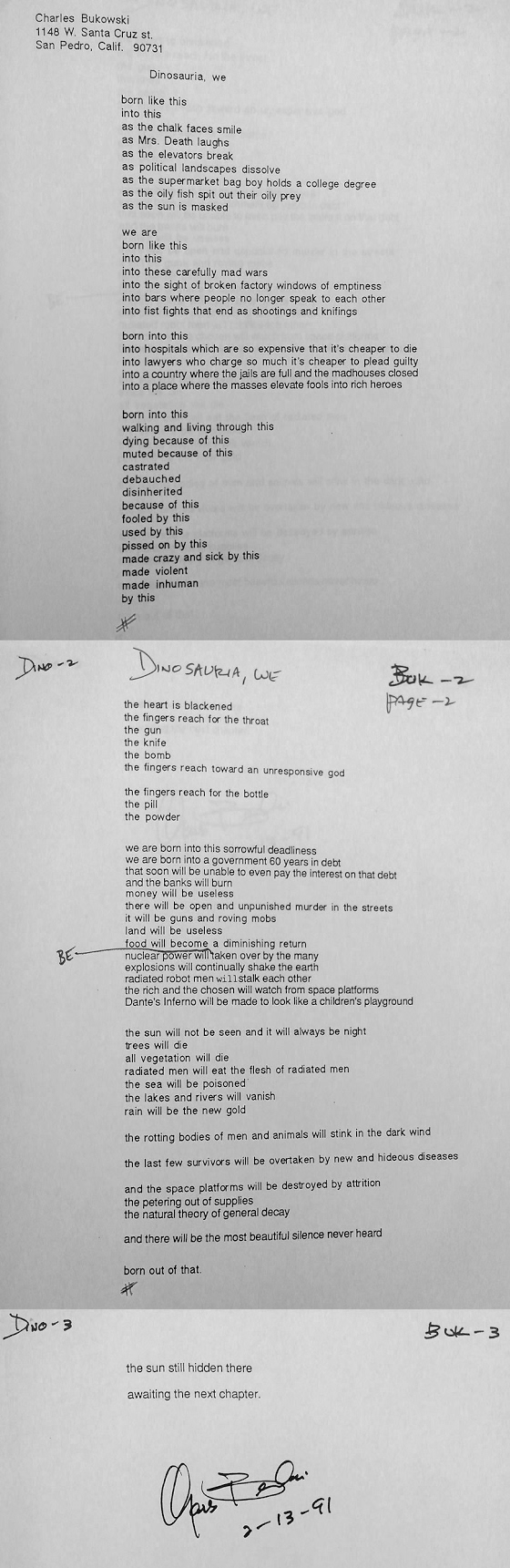 Bukowski ~ Dinosauria, we