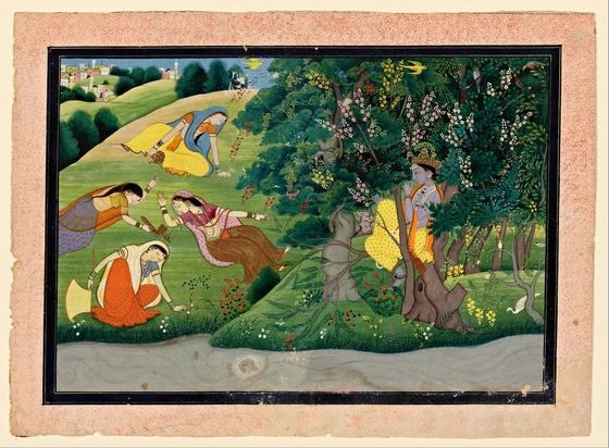 Unknown Kangra Artist ~ Krishna Fluting to the Milkmaids