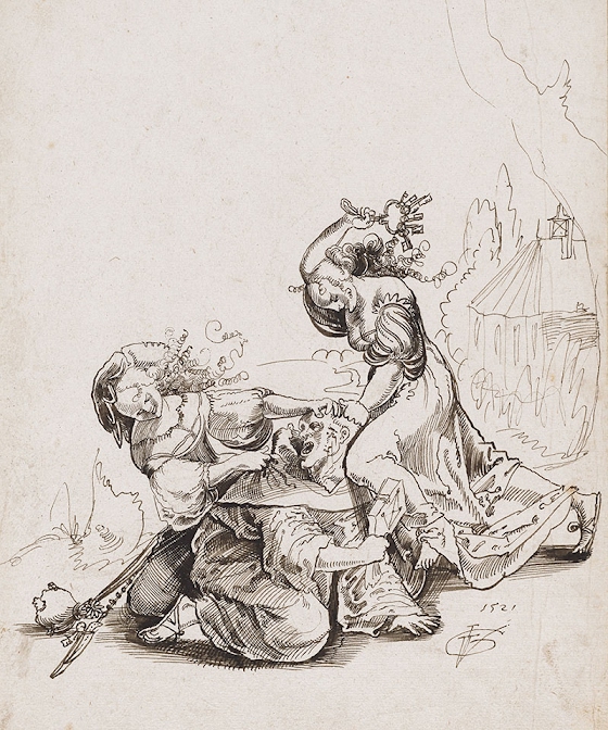 Urs Graf ~ Two Prostitutes Beating up a Monk