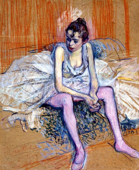 Henri de Toulouse-Lautrec ~ Seated Dancer in Pink Tights