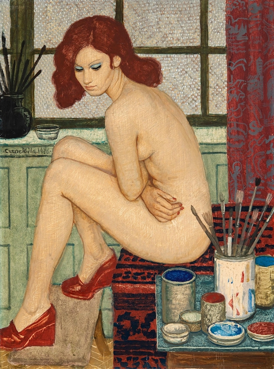 Czene Béla ~ Nude in Red Shoes