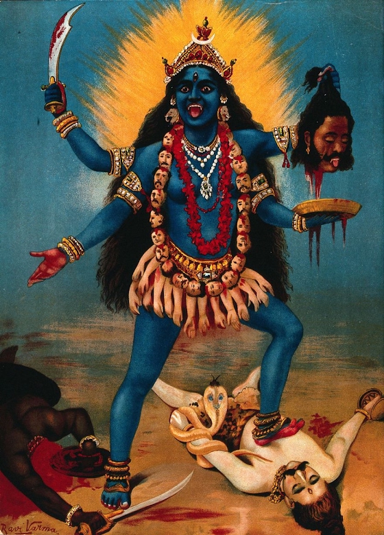 Ravi Varma ~ Kali trampling Shiva
