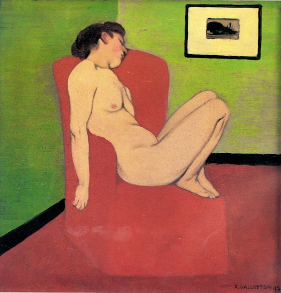 Félix Vallotton ~ Femme nue assise dans un fauteuil rouge