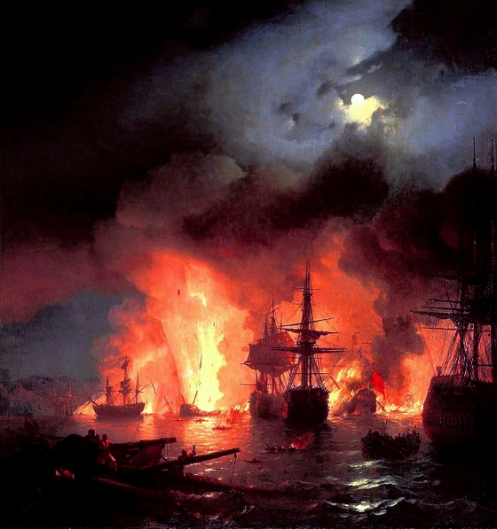 Ivan Aivazovsky ~ Battle of Çesme at Night