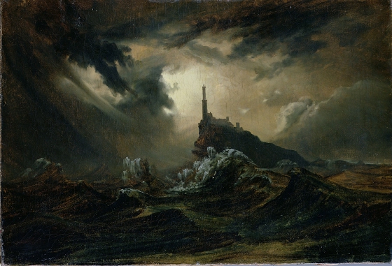 Carl Blechen ~ Stormy sea with Lighthouse