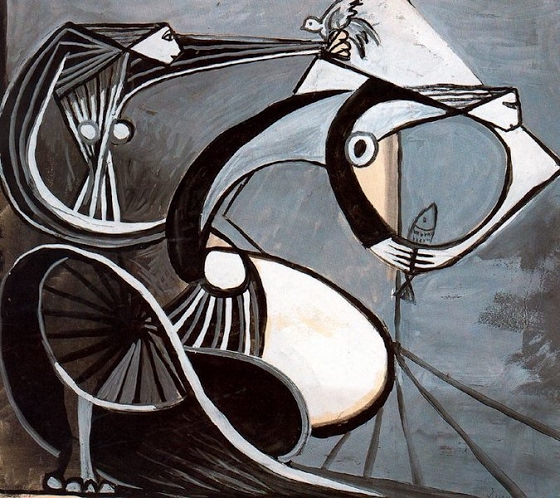 Óscar Domínguez ~ Women with bird and fish