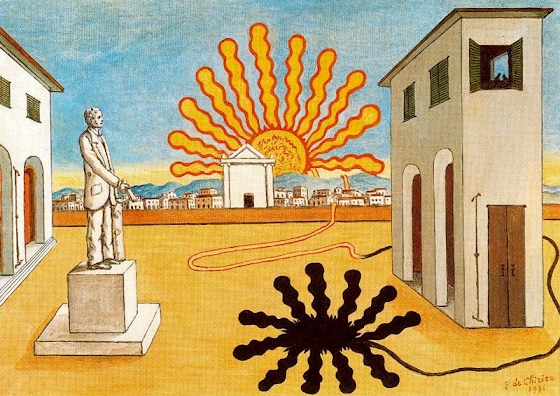Giorgio de Chirico ~ Rising sun on the plaza