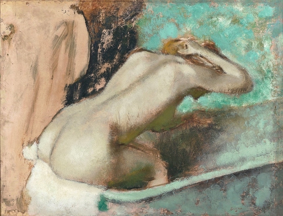 Edgar Degas ~ Woman seated on the edge of a bath sponging her neck