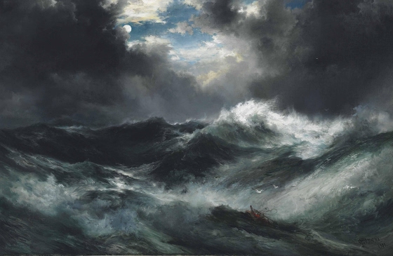 Thomas Moran ~ Moonlit Shipwreck at Sea