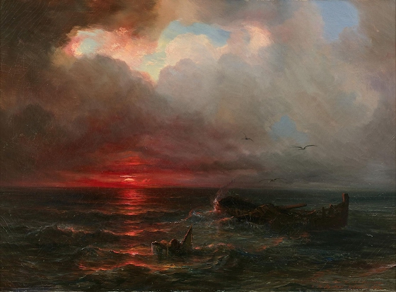 Théodore Gudin ~ Coucher de soleil sur un littoral

