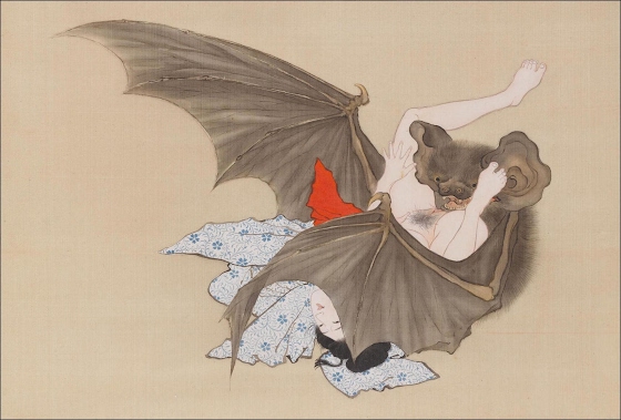 Kobayashi Eitaku ~ Twelve Erotic Scenes with Domesticated and Wild Animals and Creatures Endowed with Supernatural Powers