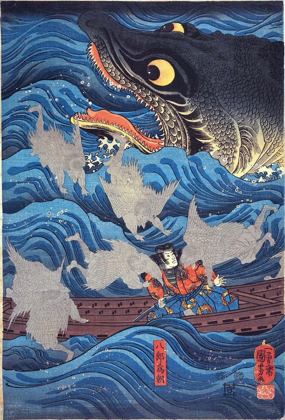 Utagawa Kuniyoshi ~ Tametomo Rescued by Tengu sent by Sanuki-in