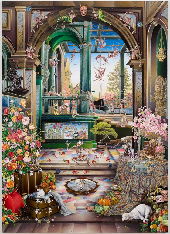 Raqib Shaw ~ Self Portrait in the Studio at Peckham (After Steenwyck the Younger) II