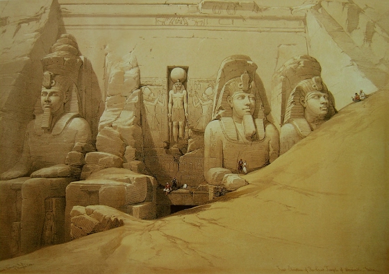 David Roberts ~ Colossal figures in front of the Great Temple of Aboo-Simbel