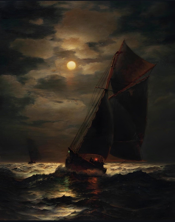 James Gale Tyler ~ Ships Sailing by Moonlight