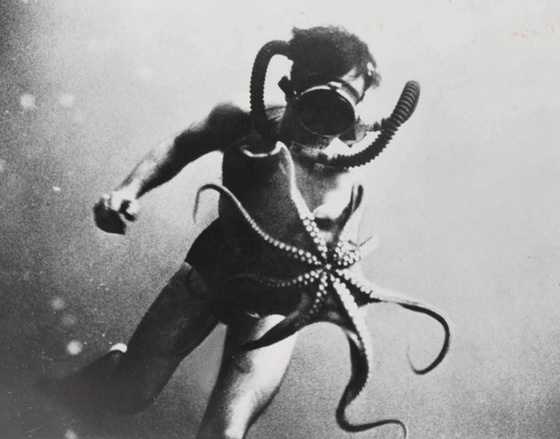 Jacques-Yves Cousteau ~ Guy Morandière and Octopus, 'Calypso' Oceanographic Expedition