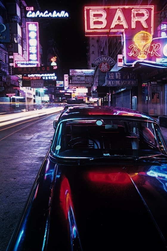 Greg Girard ~ Neon and Black Jaguar, Tsim Sha Tsui, Hong Kong