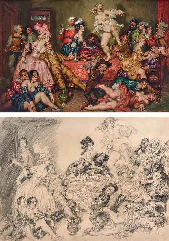 Norman Lindsay ~ The Party - Urs Graf Entertains & Study for Urs Graf