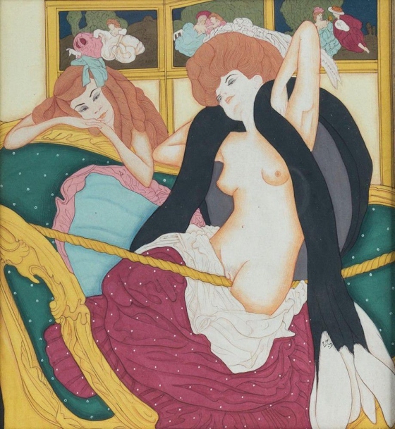 Franz von Bayros ~ Dessins Amoureux: Le Jardin D'Aphrodite (The Love Swing)