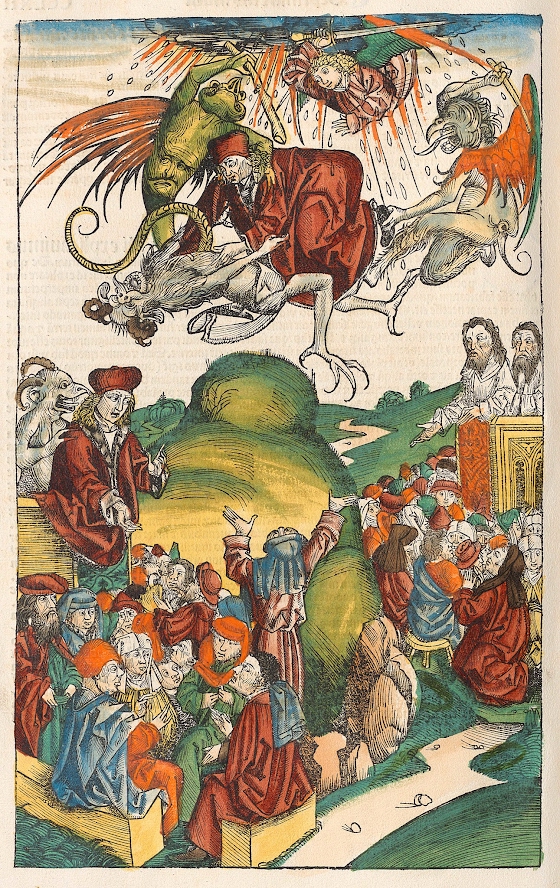 The Death of Simon Magus from the Nuremberg Chronicle